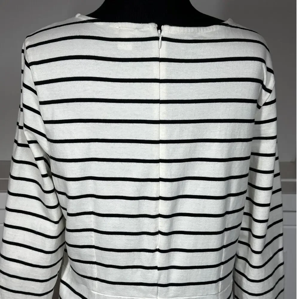 J. Crew Long Sleeve Maxi Dress Sz XL Cotton Stripes Nautical Modest Black White